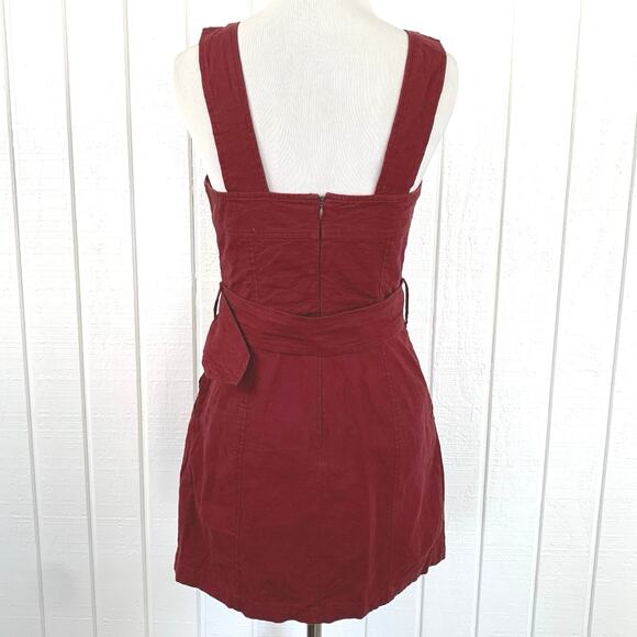 Urban Outfitters Women Angelique Belted Sleeveless Linen Mini Dress Red Size 2 - Picture 8 of 9